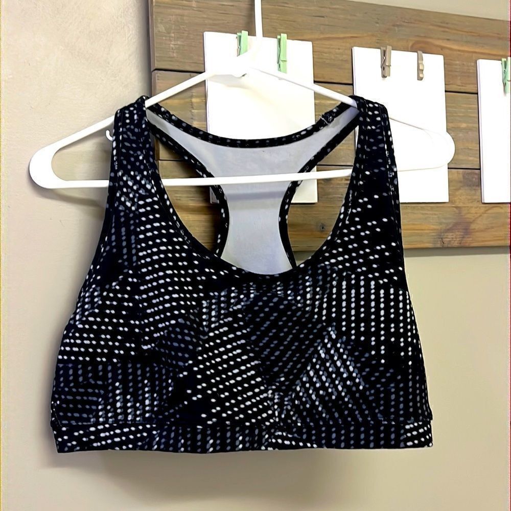 GapFit Black and Gray Abstract Polka Dot Pullover Sports Bra- Extra Large